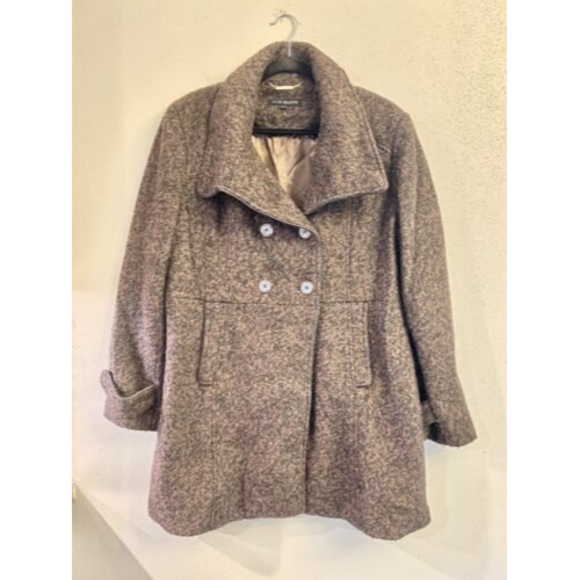 Steve Madden Wool Blend Coat size Lg Double Breasted Brown Hand Pockets‎ - Picture 2 of 11